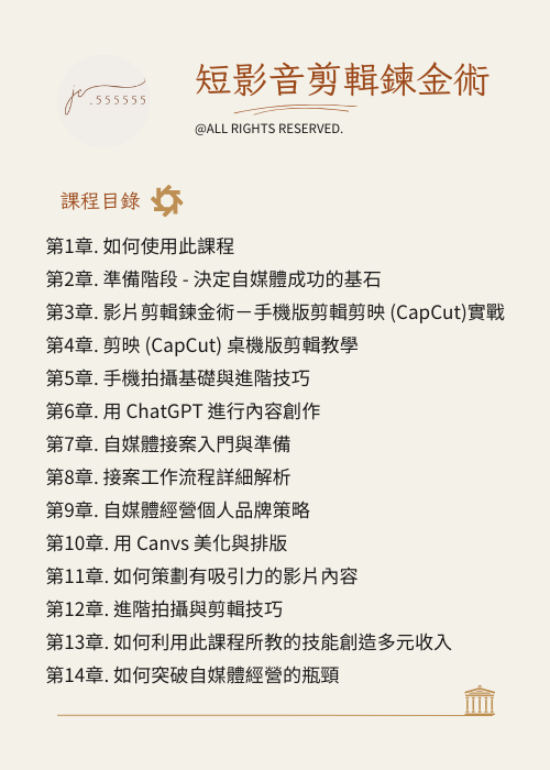 JC品牌潔西_短影音剪輯鍊金術目錄圖片